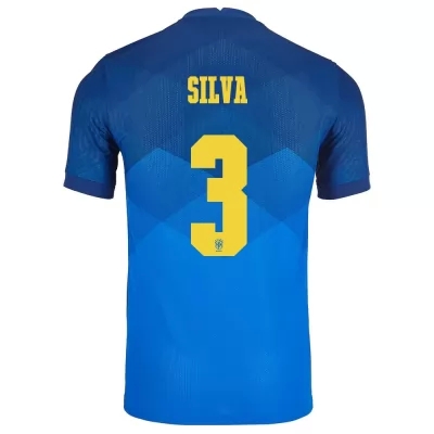 Damen Brasilianische Fussballnationalmannschaft Thiago Silva #3 Auswärtstrikot Blau 2021 Trikot