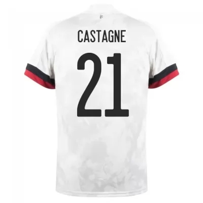 Damen Belgische Fussballnationalmannschaft Timothy Castagne #21 Auswärtstrikot Weiß Schwarz 2021 Trikot