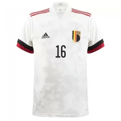 Damen Belgische Fussballnationalmannschaft Thorgan Hazard #16 Auswärtstrikot Weiß Schwarz 2021 Trikot