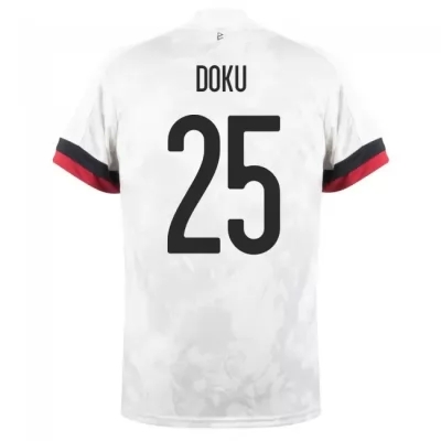 Kinder Belgische Fussballnationalmannschaft Jeremy Doku #25 Auswärtstrikot Weiß Schwarz 2021 Trikot