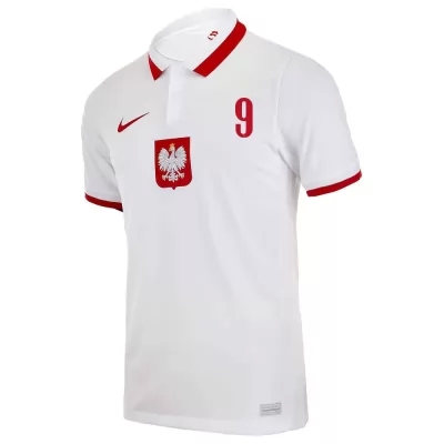 Herren Polnische Fussballnationalmannschaft Robert Lewandowski #9 Auswärtstrikot Weiß 2021 Trikot