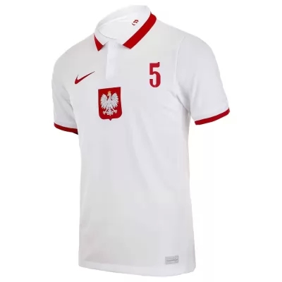 Damen Polnische Fussballnationalmannschaft Jan Bednarek #5 Auswärtstrikot Weiß 2021 Trikot