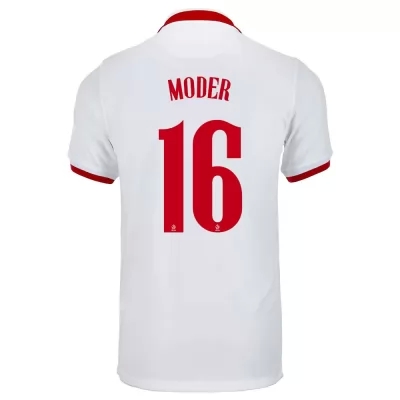 Kinder Polnische Fussballnationalmannschaft Jakub Moder #16 Auswärtstrikot Weiß 2021 Trikot