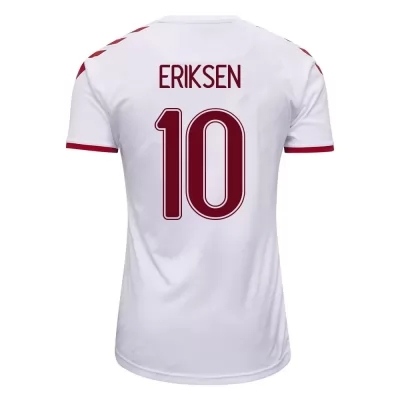 Damen Dänische Fussballnationalmannschaft Christian Eriksen #10 Auswärtstrikot Weiß 2021 Trikot