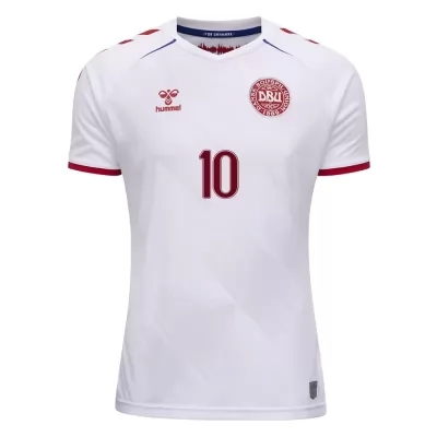 Damen Dänische Fussballnationalmannschaft Christian Eriksen #10 Auswärtstrikot Weiß 2021 Trikot