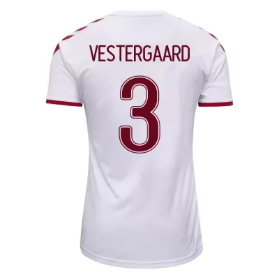 Herren Dänische Fussballnationalmannschaft Jannik Vestergaard #3 Auswärtstrikot Weiß 2021 Trikot