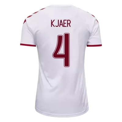 Damen Dänische Fussballnationalmannschaft Simon Kjaer #4 Auswärtstrikot Weiß 2021 Trikot