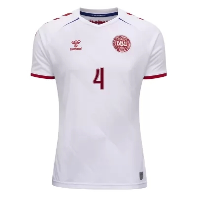 Damen Dänische Fussballnationalmannschaft Simon Kjaer #4 Auswärtstrikot Weiß 2021 Trikot