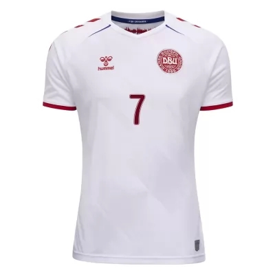 Herren Dänische Fussballnationalmannschaft Robert Skov #7 Auswärtstrikot Weiß 2021 Trikot