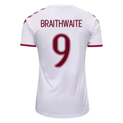 Herren Dänische Fussballnationalmannschaft Martin Braithwaite #9 Auswärtstrikot Weiß 2021 Trikot