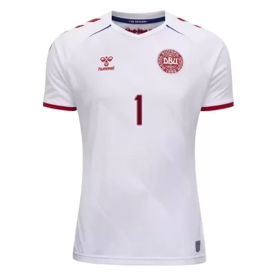Damen Dänische Fussballnationalmannschaft Kasper Schmeichel #1 Auswärtstrikot Weiß 2021 Trikot