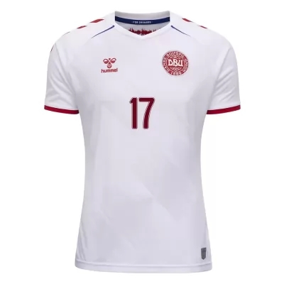 Damen Dänische Fussballnationalmannschaft Jens Stryger Larsen #17 Auswärtstrikot Weiß 2021 Trikot