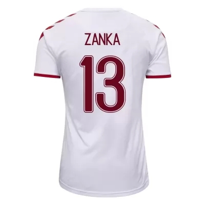 Damen Dänische Fussballnationalmannschaft Zanka #13 Auswärtstrikot Weiß 2021 Trikot