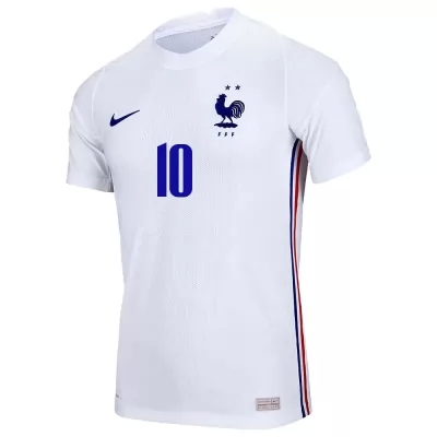 Herren Französische Fussballnationalmannschaft Kylian Mbappe #10 Auswärtstrikot Weiß 2021 Trikot