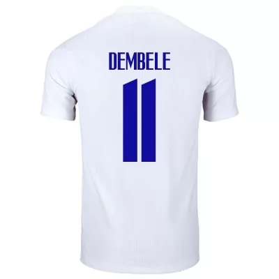 Damen Französische Fussballnationalmannschaft Ousmane Dembele #11 Auswärtstrikot Weiß 2021 Trikot