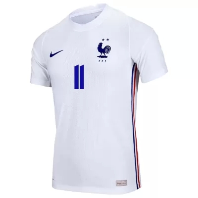Kinder Französische Fussballnationalmannschaft Ousmane Dembele #11 Auswärtstrikot Weiß 2021 Trikot