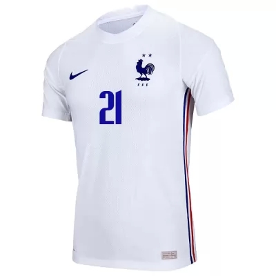Damen Französische Fussballnationalmannschaft Lucas Hernandez #21 Auswärtstrikot Weiß 2021 Trikot