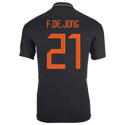 Kinder Niederländische Fussballnationalmannschaft Frenkie de Jong #21 Auswärtstrikot Schwarz 2021 Trikot