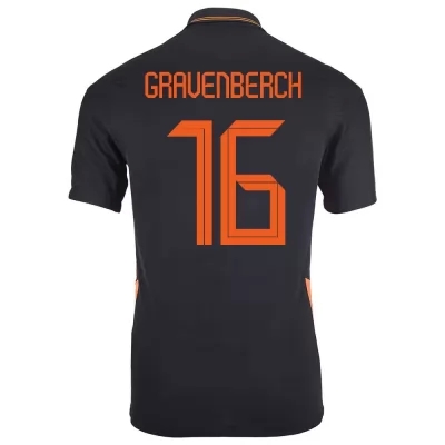 Kinder Niederländische Fussballnationalmannschaft Ryan Gravenberch #16 Auswärtstrikot Schwarz 2021 Trikot