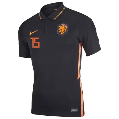Kinder Niederländische Fussballnationalmannschaft Marten De Roon #15 Auswärtstrikot Schwarz 2021 Trikot