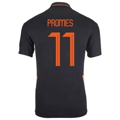 Kinder Niederländische Fussballnationalmannschaft Quincy Promes #11 Auswärtstrikot Schwarz 2021 Trikot
