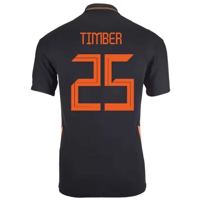 Damen Niederländische Fussballnationalmannschaft Jurrien Timber #25 Auswärtstrikot Schwarz 2021 Trikot