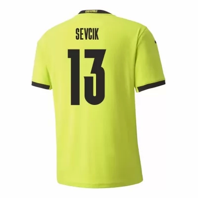 Herren Tschechische Fussballnationalmannschaft Petr Sevcik #13 Auswärtstrikot Hellgrün 2021 Trikot