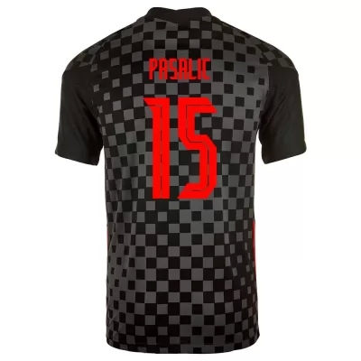 Damen Kroatische Fussballnationalmannschaft Mario Pasalic #15 Auswärtstrikot Schwarzgrau 2021 Trikot