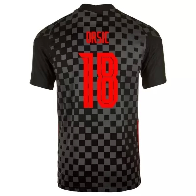 Kinder Kroatische Fussballnationalmannschaft Mislav Orsic #18 Auswärtstrikot Schwarzgrau 2021 Trikot