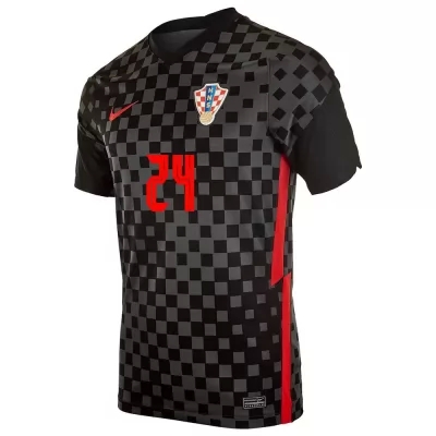 Kinder Kroatische Fussballnationalmannschaft Domagoj Bradaric #24 Auswärtstrikot Schwarzgrau 2021 Trikot