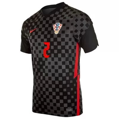 Herren Kroatische Fussballnationalmannschaft Sime Vrsaljko #2 Auswärtstrikot Schwarzgrau 2021 Trikot