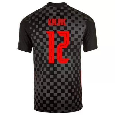 Herren Kroatische Fussballnationalmannschaft Lovre Kalinic #12 Auswärtstrikot Schwarzgrau 2021 Trikot