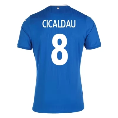 Kinder Rumänische Fussballnationalmannschaft Alexandru Cicaldau #8 Auswärtstrikot Blau 2021 Trikot