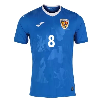 Herren Rumänische Fussballnationalmannschaft Alexandru Cicaldau #8 Auswärtstrikot Blau 2021 Trikot