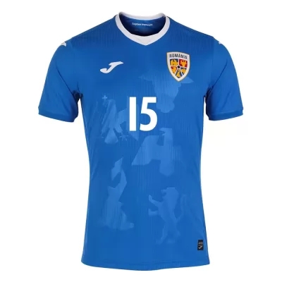 Damen Rumänische Fussballnationalmannschaft Andrei Burca #15 Auswärtstrikot Blau 2021 Trikot