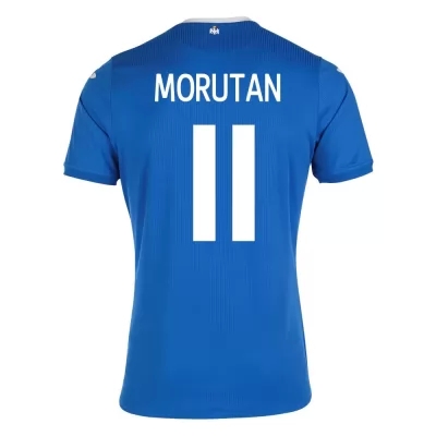 Herren Rumänische Fussballnationalmannschaft Olimpiu Morutan #11 Auswärtstrikot Blau 2021 Trikot