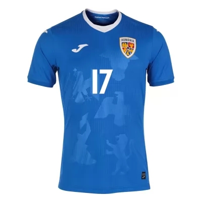 Damen Rumänische Fussballnationalmannschaft Alexandru Paun #17 Auswärtstrikot Blau 2021 Trikot