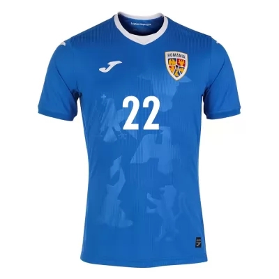 Kinder Rumänische Fussballnationalmannschaft Mario Camora #22 Auswärtstrikot Blau 2021 Trikot