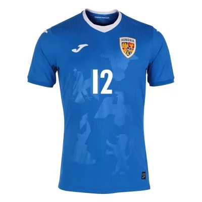 Damen Rumänische Fussballnationalmannschaft Andrei Vlad #12 Auswärtstrikot Blau 2021 Trikot