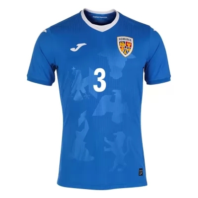 Damen Rumänische Fussballnationalmannschaft Cristian Ganea #3 Auswärtstrikot Blau 2021 Trikot