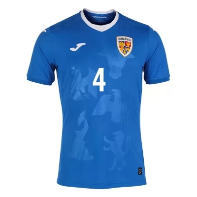 Herren Rumänische Fussballnationalmannschaft Adrian Rus #4 Auswärtstrikot Blau 2021 Trikot