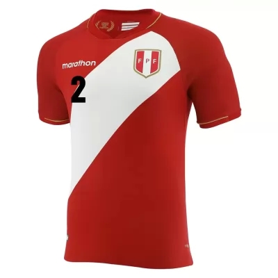 Damen Peruanische Fussballnationalmannschaft Luis Abram #2 Auswärtstrikot Rot Weiß 2021 Trikot