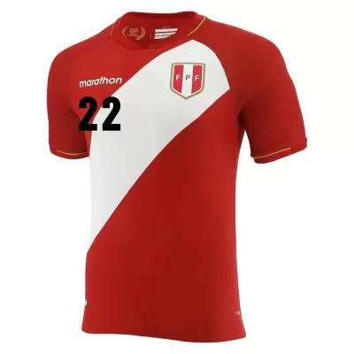 Kinder Peruanische Fussballnationalmannschaft Alexander Callens #22 Auswärtstrikot Rot Weiß 2021 Trikot