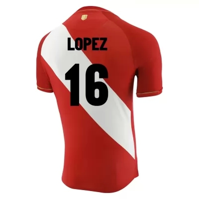 Damen Peruanische Fussballnationalmannschaft Marcos Lopez #16 Auswärtstrikot Rot Weiß 2021 Trikot