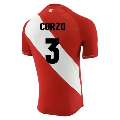Damen Peruanische Fussballnationalmannschaft Aldo Corzo #3 Auswärtstrikot Rot Weiß 2021 Trikot