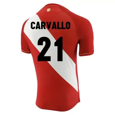 Damen Peruanische Fussballnationalmannschaft Jose Carvallo #21 Auswärtstrikot Rot Weiß 2021 Trikot