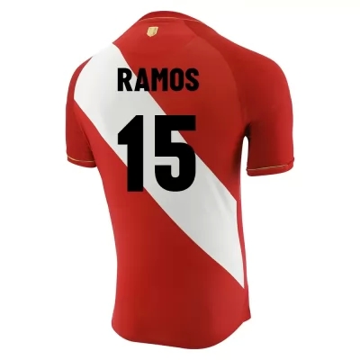 Herren Peruanische Fussballnationalmannschaft Christian Ramos #15 Auswärtstrikot Rot Weiß 2021 Trikot