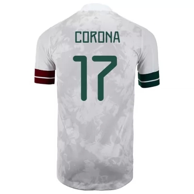 Kinder Mexikanische Fussballnationalmannschaft Jesus Corona #17 Auswärtstrikot Weiß Schwarz 2021 Trikot