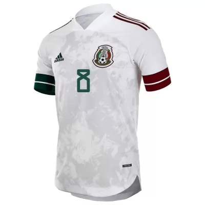 Damen Mexikanische Fussballnationalmannschaft Jorge Sanchez #8 Auswärtstrikot Weiß Schwarz 2021 Trikot