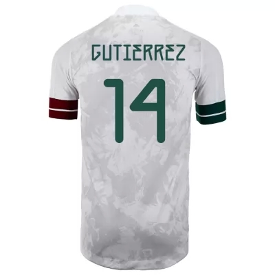 Kinder Mexikanische Fussballnationalmannschaft Erick Gutierrez #14 Auswärtstrikot Weiß Schwarz 2021 Trikot